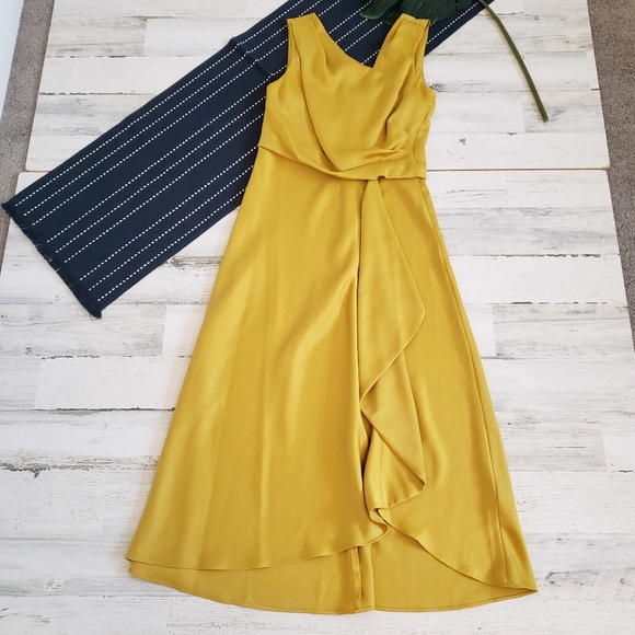 Just Taylor Alston Dress Midi Satin Chartreuse Formal Size 4 - Picture 1 of 11